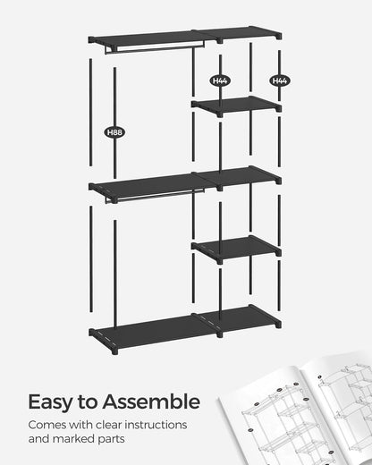 Portable Closet, Freestanding Closet Organizer, Clothes Rack with Shelves, Hanging Rods, Storage Organizer, for Cloakroom, Bedroom, 48.8 X 16.9 X 71.7 Inches, Black URYG026B02