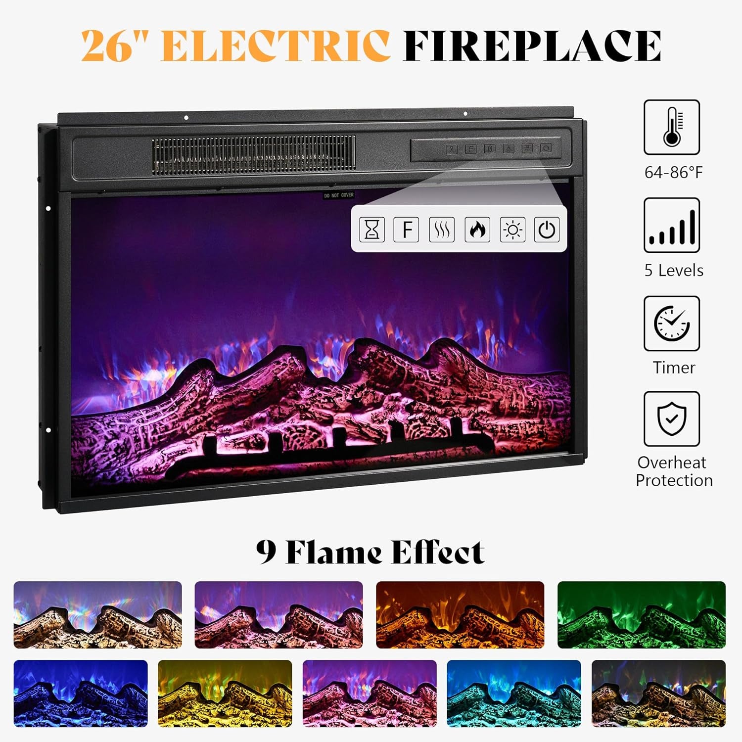 Fireplace TV Stand with Sliding Barn Door for Tvs up to 73", Farmhouse 63" Fireplace Entertainment Center with Storage Cabinets/Adjustable Shelves, Distressed White & Barnwood