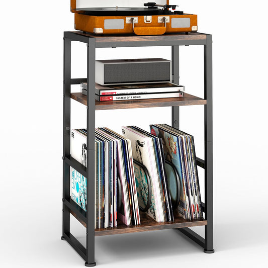 Record Player Stand,3-Tier Record Player Table with U-Shaped Vinyl Storage up to 120 Albums,28" H End Table Turntable Stand with Storage,Record Table Vinyl for Living Room Bedroom