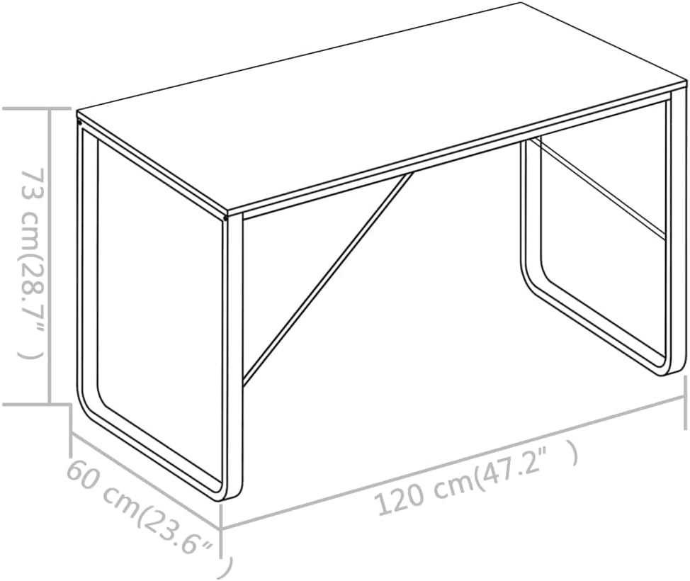 Modern Computer Desk, 47.2X23.6X28.7 Inch, Black & Oak Engineered Wood with Powder-Coated Metal Frame, Space-Saving Office Gaming Table for Bedroom, Study, Home Use