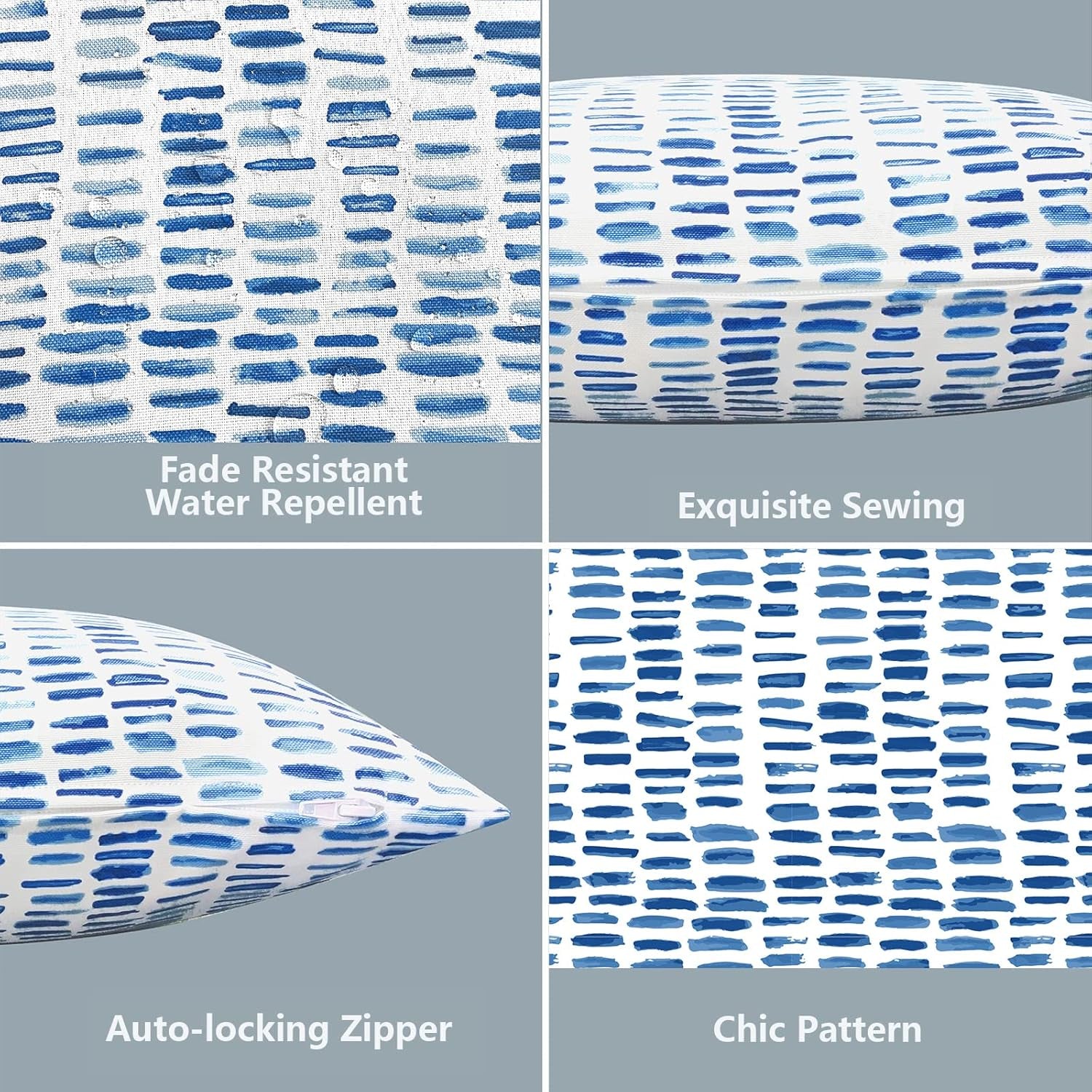 2 Pack Outdoor Pillow Covers ONLY 18X18 Inch, Water-Repellent Square Decorative Cushion Covers for Patio Furniture, Garden, Sofa, a Pebble Blue
