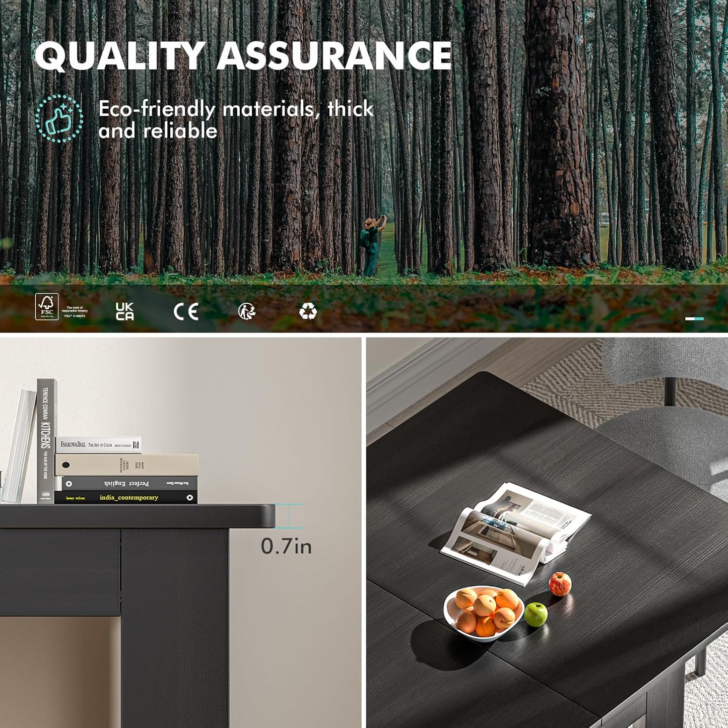 Extendable Dining Room Table for 6-10 Person - Plank and Beam Farmhouse Large Rectangular Kitchen Tables for Living Meeting Room (Onyx Black)