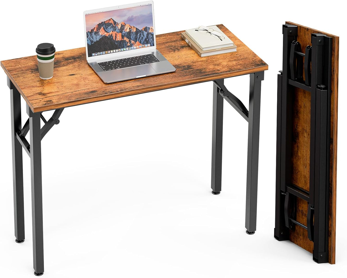 Small Computer Desk Folding Table - 35.8" Foldable Office Desk, No Assembly, Perfect for Small Spaces in Bedroom, Dorm, or Apartment, Portable Mini Desk or Study Table with Compact Design, Brown