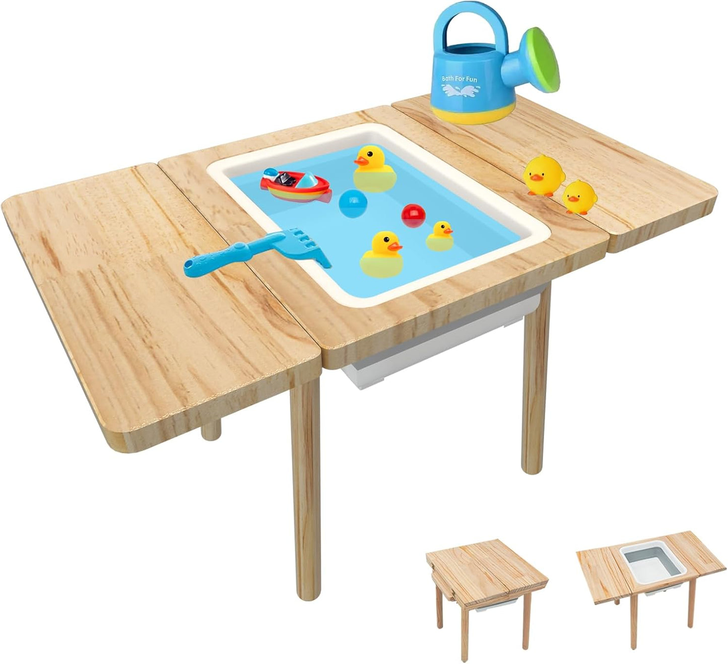 Wooden Sensory Table for Toddlers 1-3, with a Flip-Adjustable Desktop, Kids Table with Storage Bins, a Festive Gift Suitable for Both Boys and Girls
