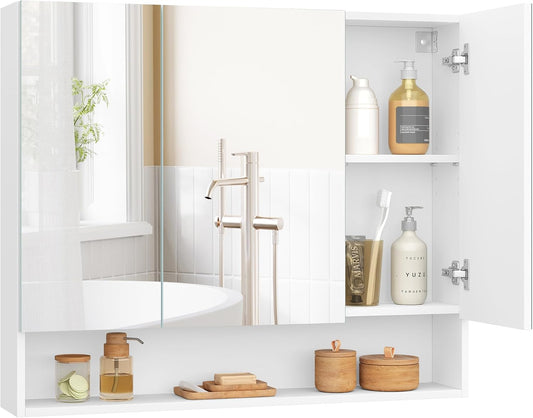 KAILYN Collection - Medicine Cabinet Mirror, Bathroom Wall Mirror Cabinet with Storage, Open Compartment, Adjustable Shelves, 6.5 X 35.4 X 29.5 Inches, Cloud White UBBK130W01