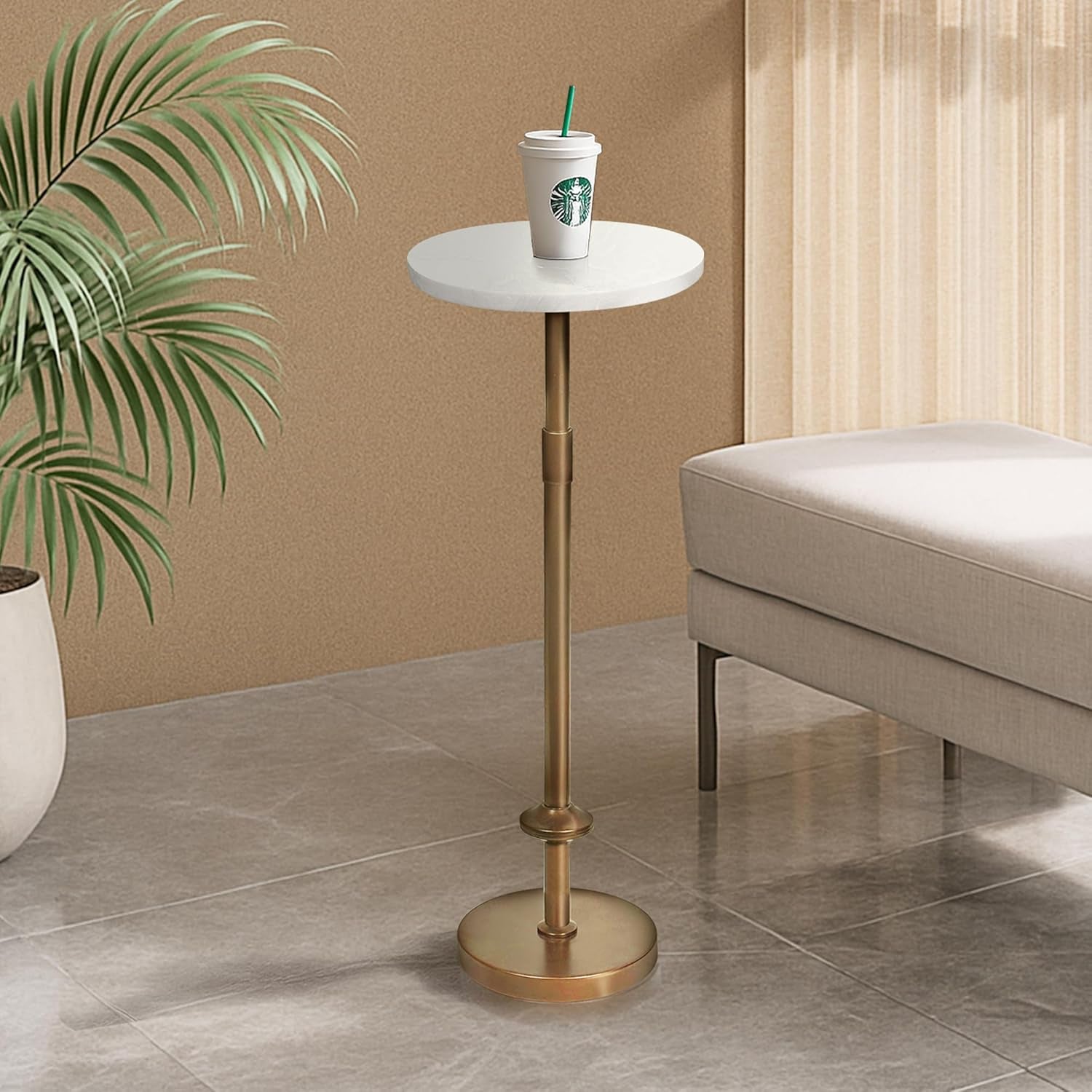 Martini Table Height Adjustable, Drink Tables for Small Spaces, round Side Table, Tiny Side Tables for Living Room, Bedroom, Cocktail (White)
