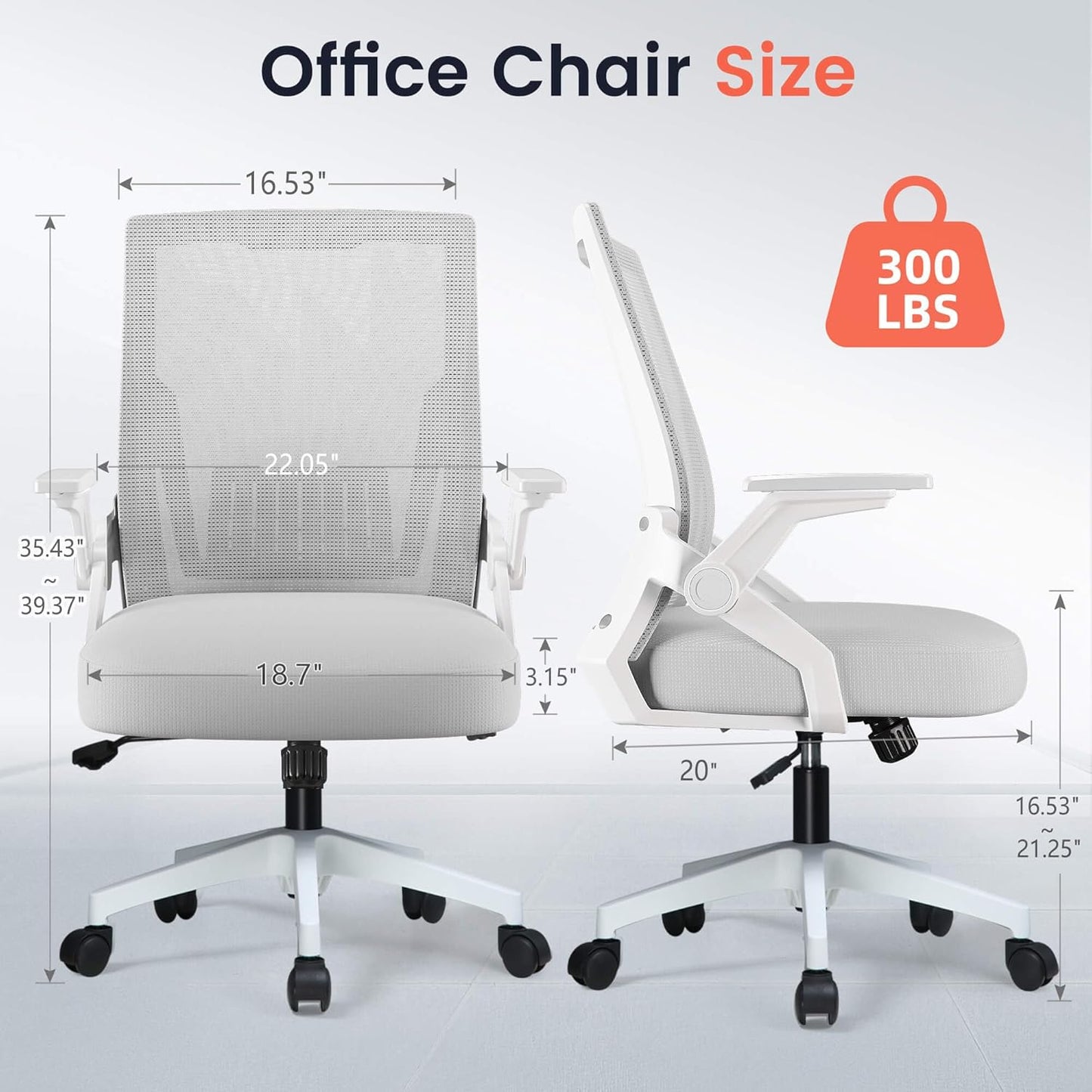Ergonomic Office Chair with Flip-Up Armrests Executive Computer Chair for Home Office, Breathable Mesh & Adaptive Lumbar Support, Wide Seat Gray