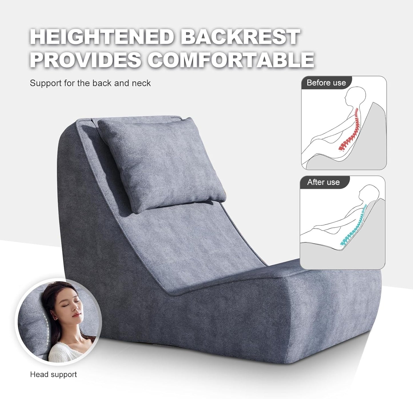 Giant Bean Bag Chair for Adults - Indoor Chaise Lounge with Neck Pillow & Ottoman, All-In-One Sponge Design, Comfy Floor Chair for Reading, Gaming, Napping, and Movies (Slategray)