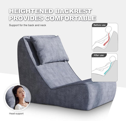 Giant Bean Bag Chair for Adults - Indoor Chaise Lounge with Neck Pillow & Ottoman, All-In-One Sponge Design, Comfy Floor Chair for Reading, Gaming, Napping, and Movies (Slategray)