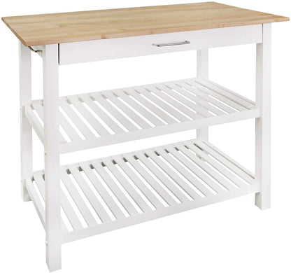 Kitchen Island with Solid American Hardwood Top, Natural/White, 40" W (373-91)