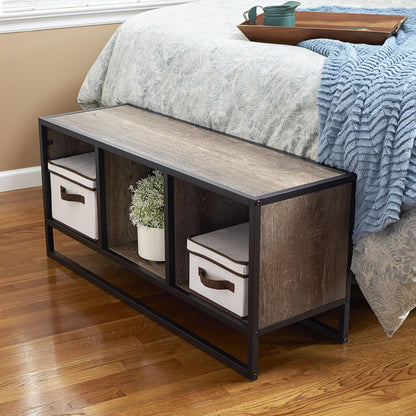 Jamestown TV Stand Coffee Table with Square Cube Storage Compartments Ashwood Rustic Wood Grain and Black Metal