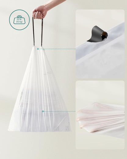 Trash Bags for 8-Gallon (30 L) Trash Cans, Drawstring Kitchen Garbage Bags, Pre-Separated, Liner Code 30A, 1 Roll, 45 Count, White UKRB30A
