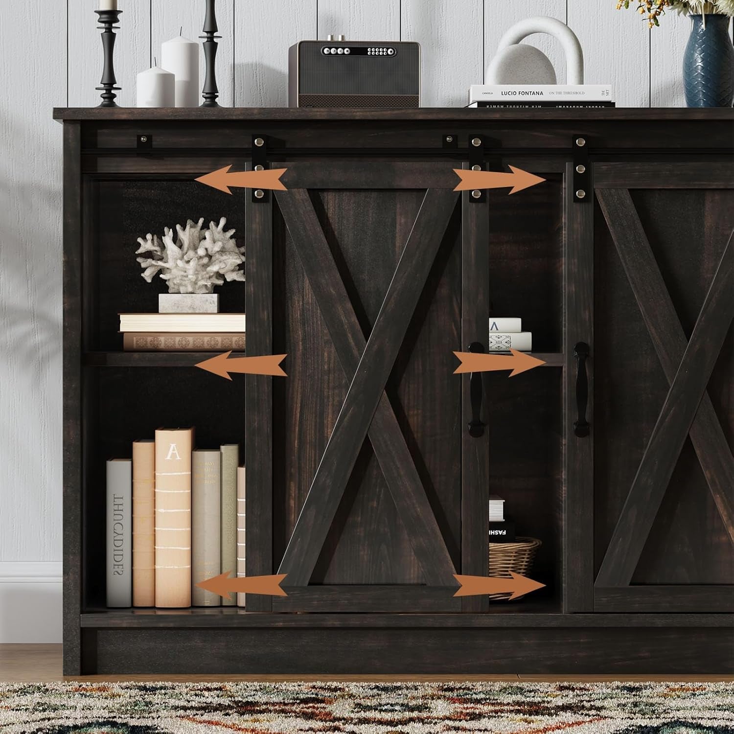 Coffee Bar Cabinet with Sliding Barn Doors, 42” Sideboard Buffet Cabinet with Storage, Farmhouse Coffee Bar Station Table Liquor Wine Bar with Shelves for Kitchen, Espresso