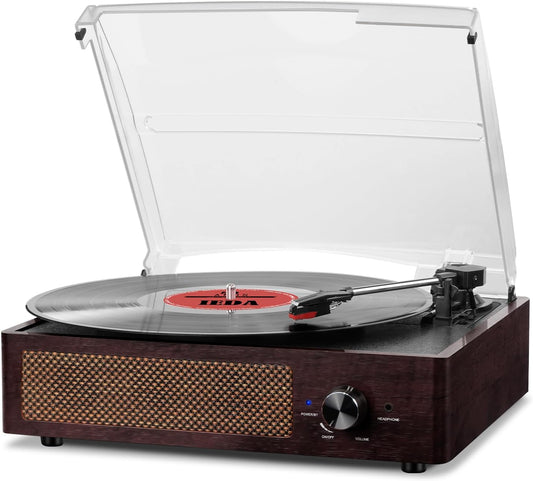 Vinyl Record Player Turntable with Built-In Bluetooth Receiver & 2 Stereo Speakers, 3 Speed 3 Size Portable Retro Record Player for Entertainment and Home Decoration