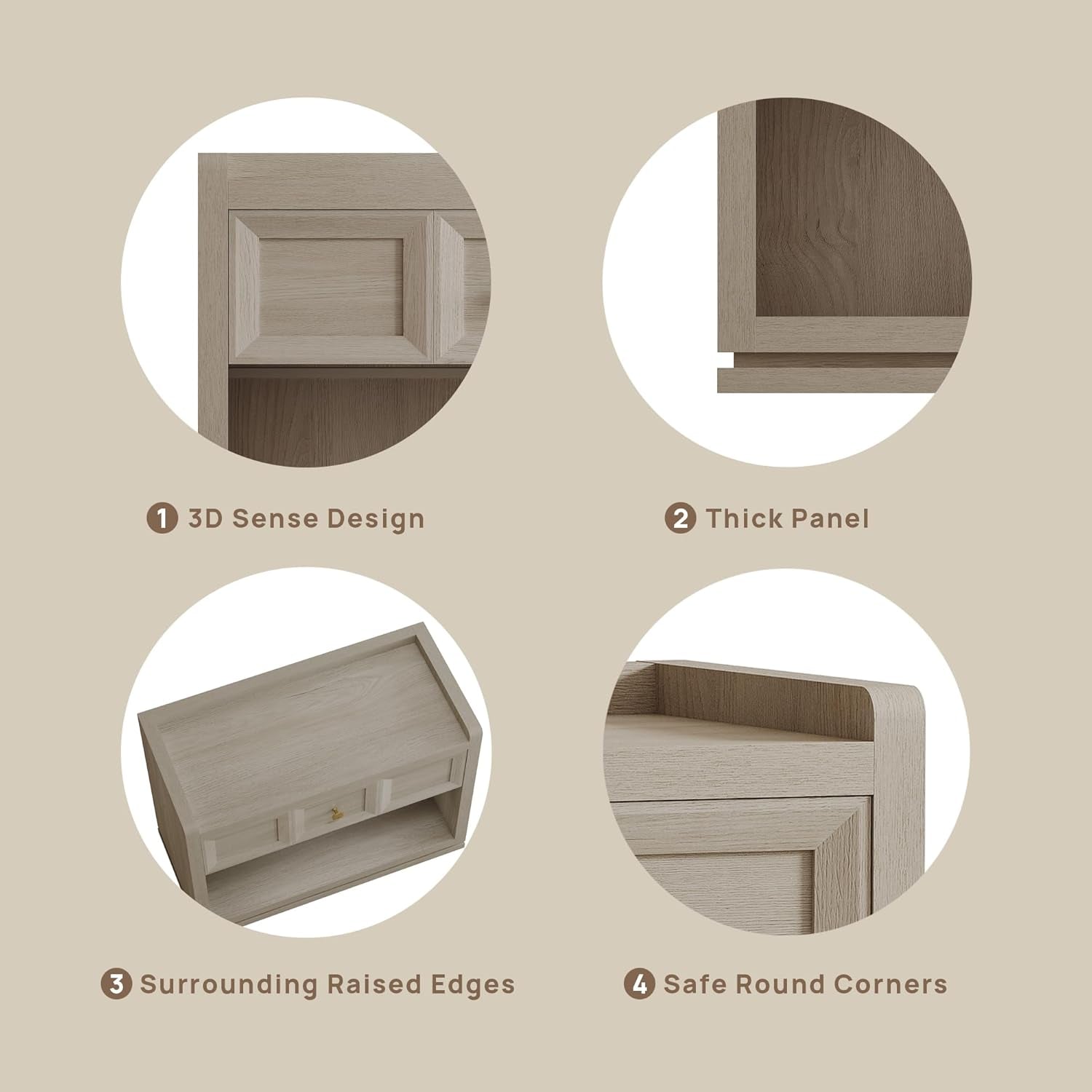 31" Wide Nightstands Set of 2, Large Night Stands with Drawer, Oversized King Size Nightstand Bedside Table for Bedroom, Farmhouse End Side Table Set of 2 with round Corners,Grey White Oak