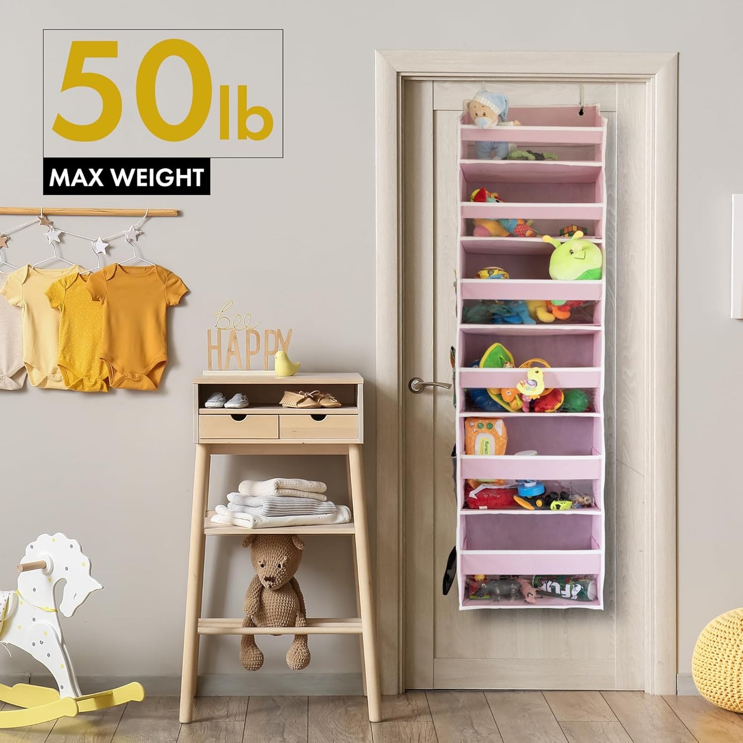UPGRADED over the Door Organizer Hanging - 100D EXTRA THICK & 50Lbs HUGE CAPACITY 6 Large Front & 12 Side Pockets, over the Door Shoe Organizer, Hanging Closet Organizer (Ivory, 1Pc)