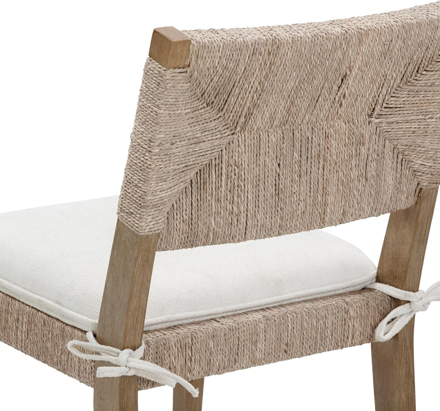 Beacon Boho Dining Chair, Boucle Dining Chair with Seagrass Accent and Solid Wood Legs, Cream Boucle/Light Brown