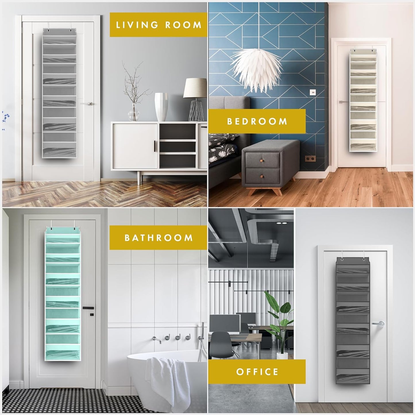 UPGRADED over the Door Organizer Hanging - 100D EXTRA THICK & 50Lbs HUGE CAPACITY 6 Large Front & 12 Side Pockets, over the Door Shoe Organizer, Hanging Closet Organizer (Ivory, 1Pc)
