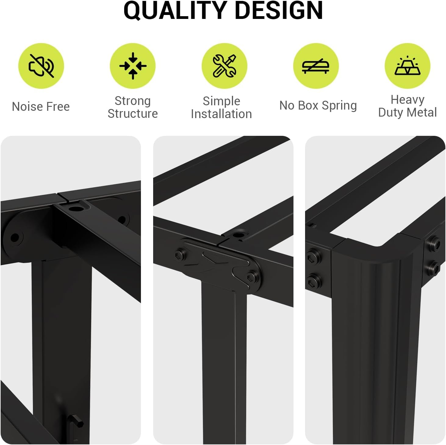 Metal Bed Frame with Headboard and USB & Type C Charging Station, Heavy Duty Metal Bed Frame No Box Spring Needed with Ample Storage Space - Easy Assembly and Noise Free(Black, Twin)