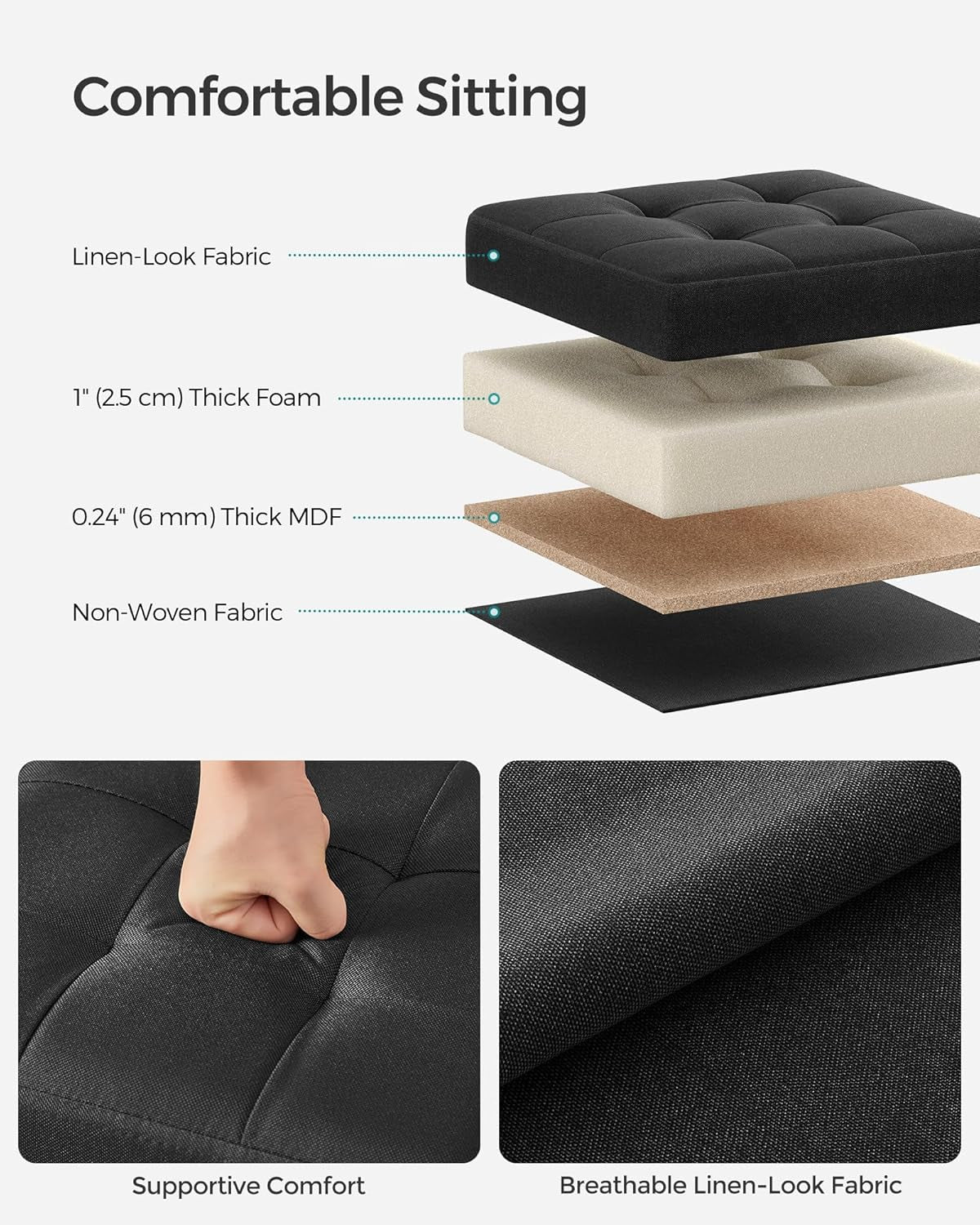 Storage Ottoman, Foldable Small Ottoman Foot Rest, 11.8 Inches Foot Stool, Cube Ottoman with Storage, Load up to 286 Lb, for Living Room, Bedroom, Dorm, Ink Black ULSF028B01