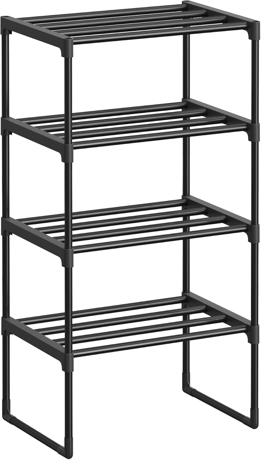 Shoe Rack, 2-Tier Shoe Organizer, Metal Storage Shelf, Upright or Upside Down, for 6-9 Pairs, Stackable, for Entryway, 11.8 X 26.8 X 13.2 Inches, Black ULSA202B01