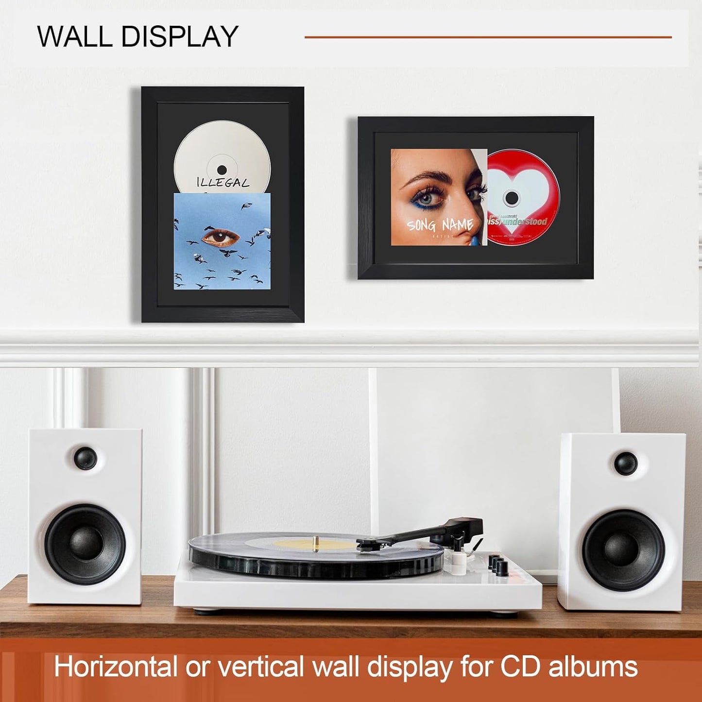 CD Display Frame 11.4"X7.9" with EVA Flocked Liner, Black Wood Grain Look, Acrylic Front, for Cover and Disc, Wall or Tabletop Display, Horizontal & Vertical