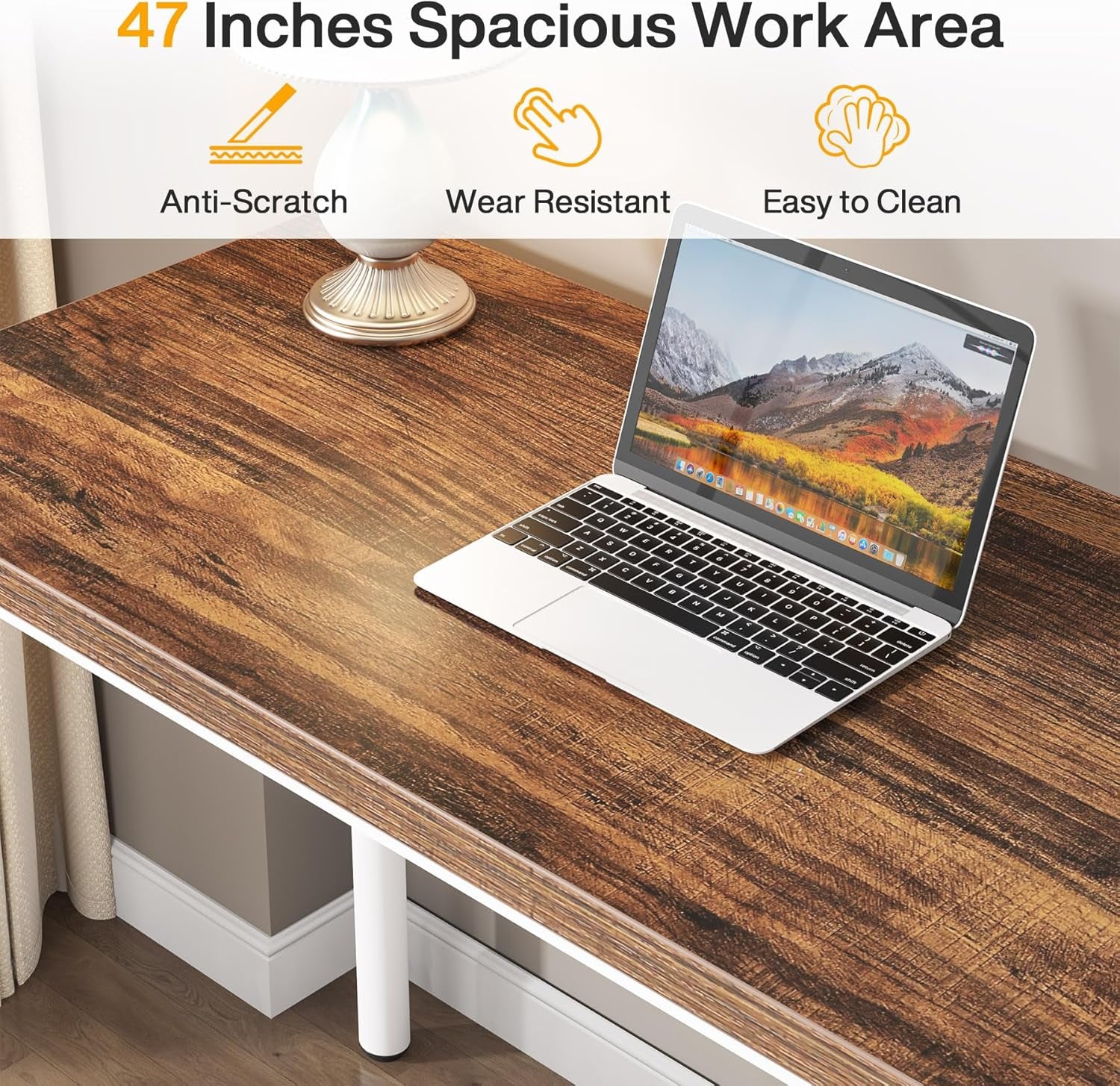 Computer Desk with 5 Drawers, 47 Inches Rustic Brown Home Office Desk with Storage, Modern Simple Laptop Desk Study Writing Table for Small Spaces (Reversible Drawer Cabinet)