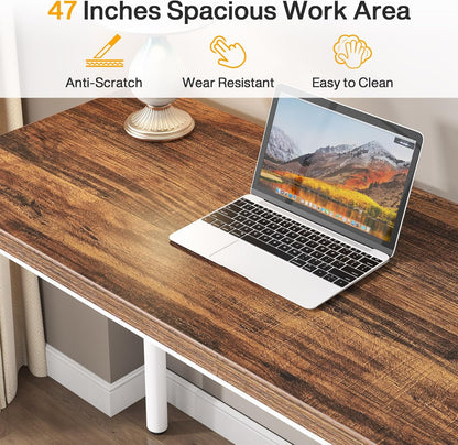 Computer Desk with 5 Drawers, 47 Inches Rustic Brown Home Office Desk with Storage, Modern Simple Laptop Desk Study Writing Table for Small Spaces (Reversible Drawer Cabinet)