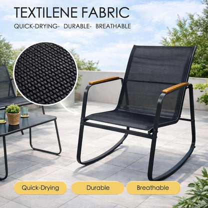 4-Piece Outdoor Patio Furniture Set with Textilene Chairs, Metal Conversation Set, Tempered Glass Coffee Table, Powder-Coated Steel Frame for Garden, Poolside, Backyard Black