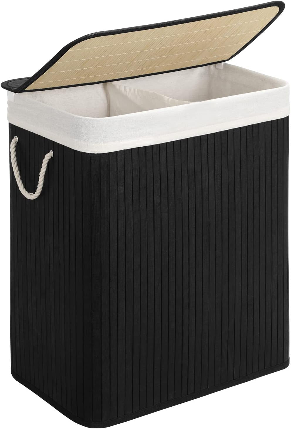 Laundry Hamper, 39.6 Gallons (150L), 3-Section Laundry Basket, Laundry Hamper with Lid, Bamboo, Foldable, Removable and Machine Washable Liner, for Laundry Room, Bedroom, Natural ULCB091N01