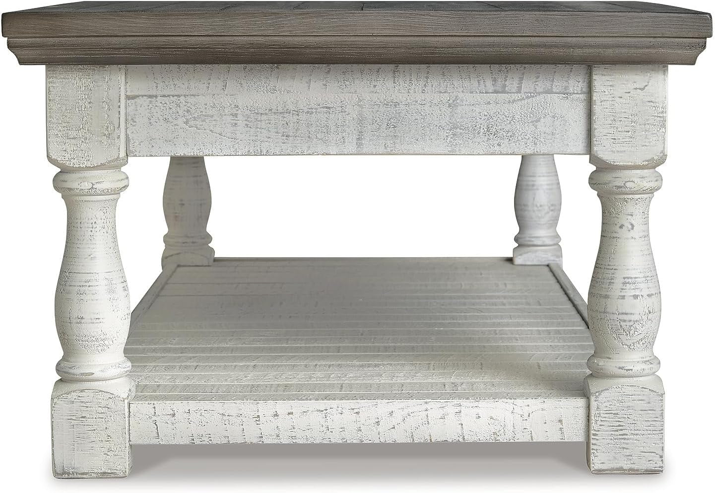 Havalance Farmhouse Lift Top Coffee Table with Fixed Shelf and 2 Hidden Storage Trays, Gray & White with Weathered Finish