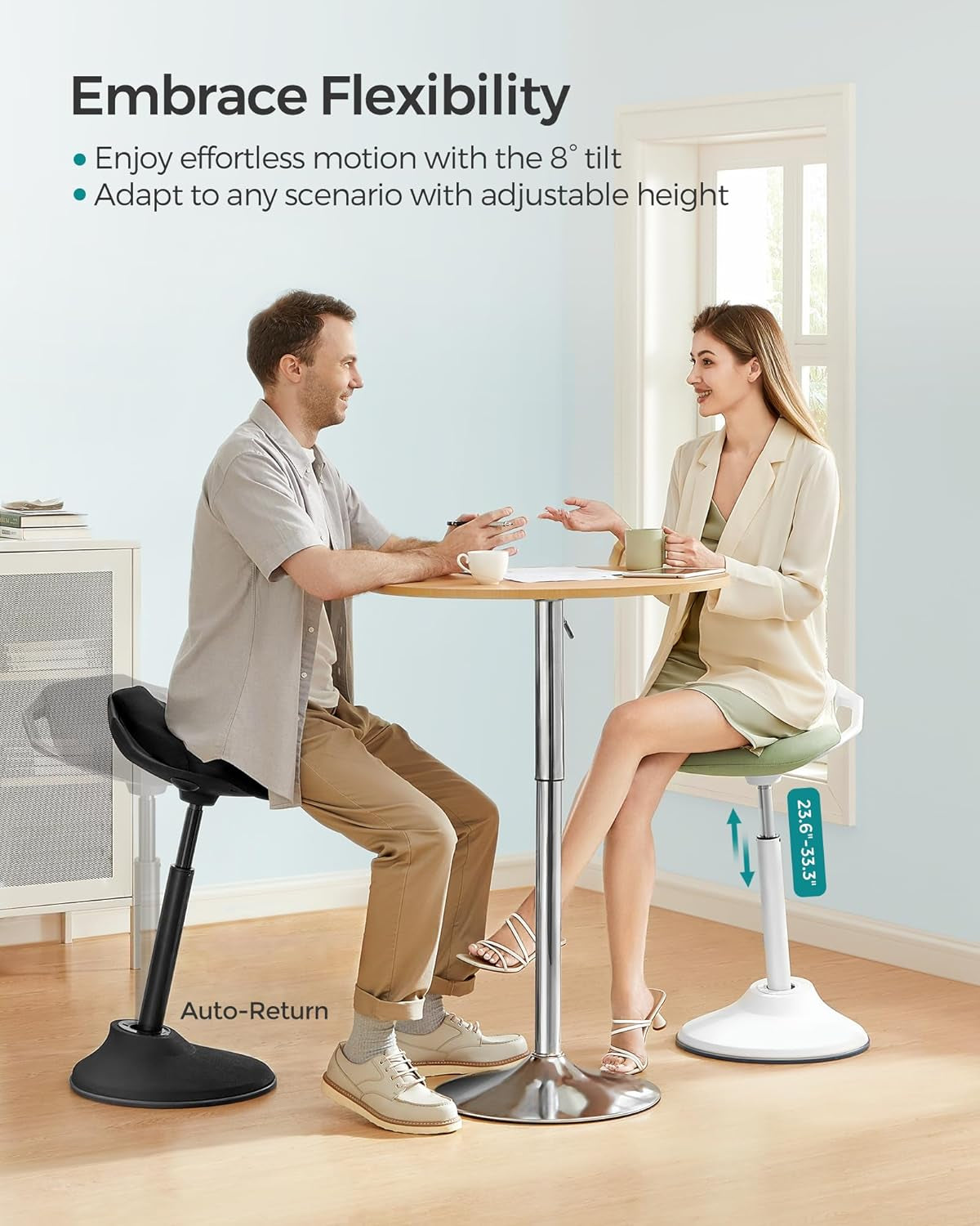 Standing Desk Chair, Adjustable Ergonomic Wobble Stool, 23.6-33.3 Inches Drafting Chair, Swivel Sitting Balance Stool, Fabric Upholstery, Anti-Slip Bottom Pad, Ink Black UOSC02BK