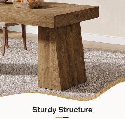 Dining Room Table for 4-6, 55-Inch Mid-Century Modern Dining Table with Double Pedstral, Rectangular Wood Kitchen Dinner Table for Dining Room, Kitchen, Home, White