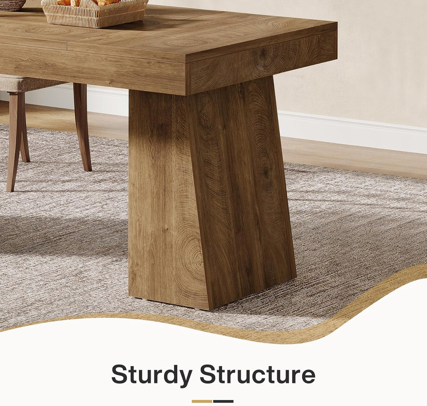 Black Dining Room Table for 4-6, 55-Inch Mid-Century Modern Dining Table with Double Pedstral, Rectangular Wood Kitchen Dinner Table for Dining Room, Kitchen, Home