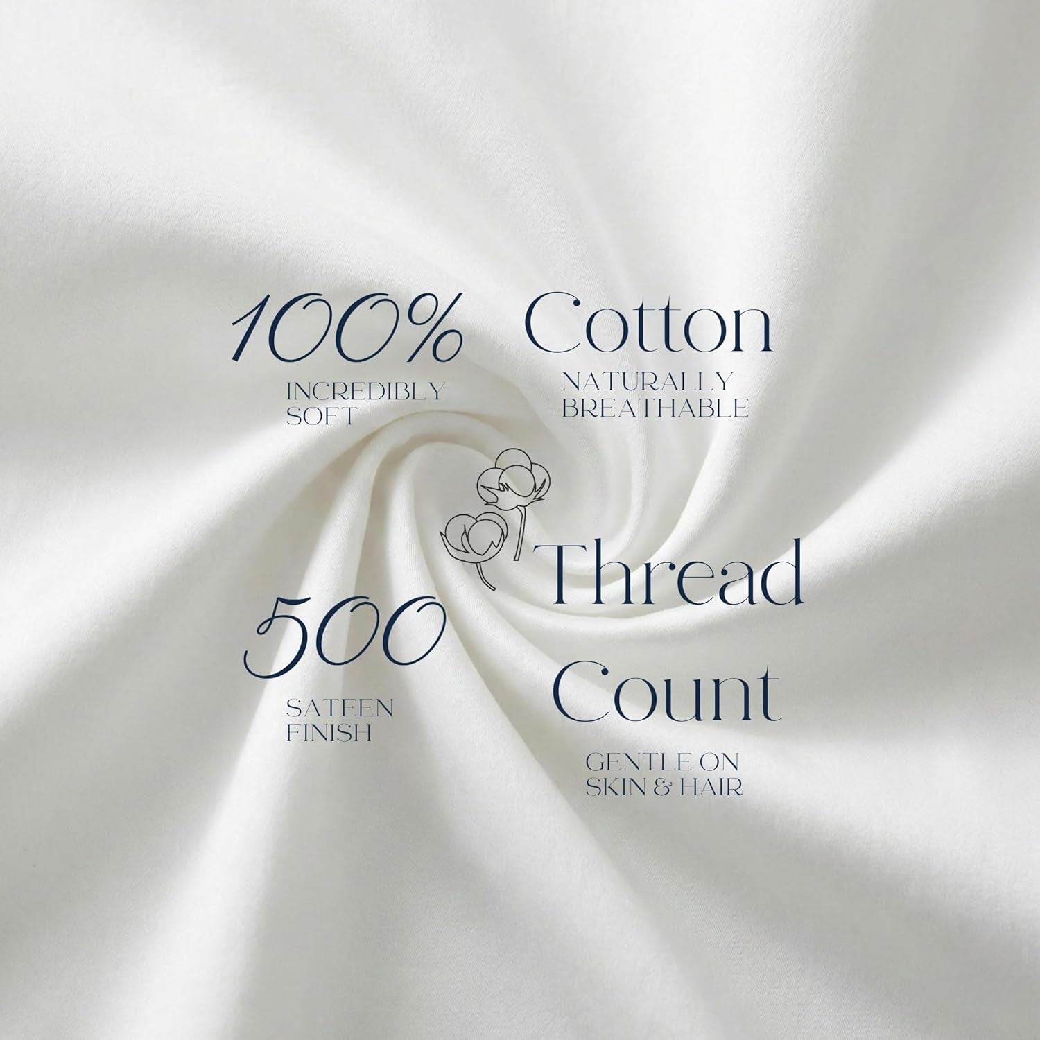 Pillowcases King Size Set of 2, Cool Touch Cotton Sateen Fabric, 500TC, Silky Smooth & Soft, Open End, White