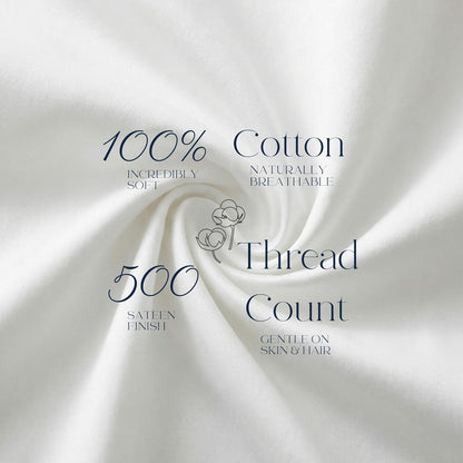 Pillowcases King Size Set of 2, Cool Touch Cotton Sateen Fabric, 500TC, Silky Smooth & Soft, Open End, White