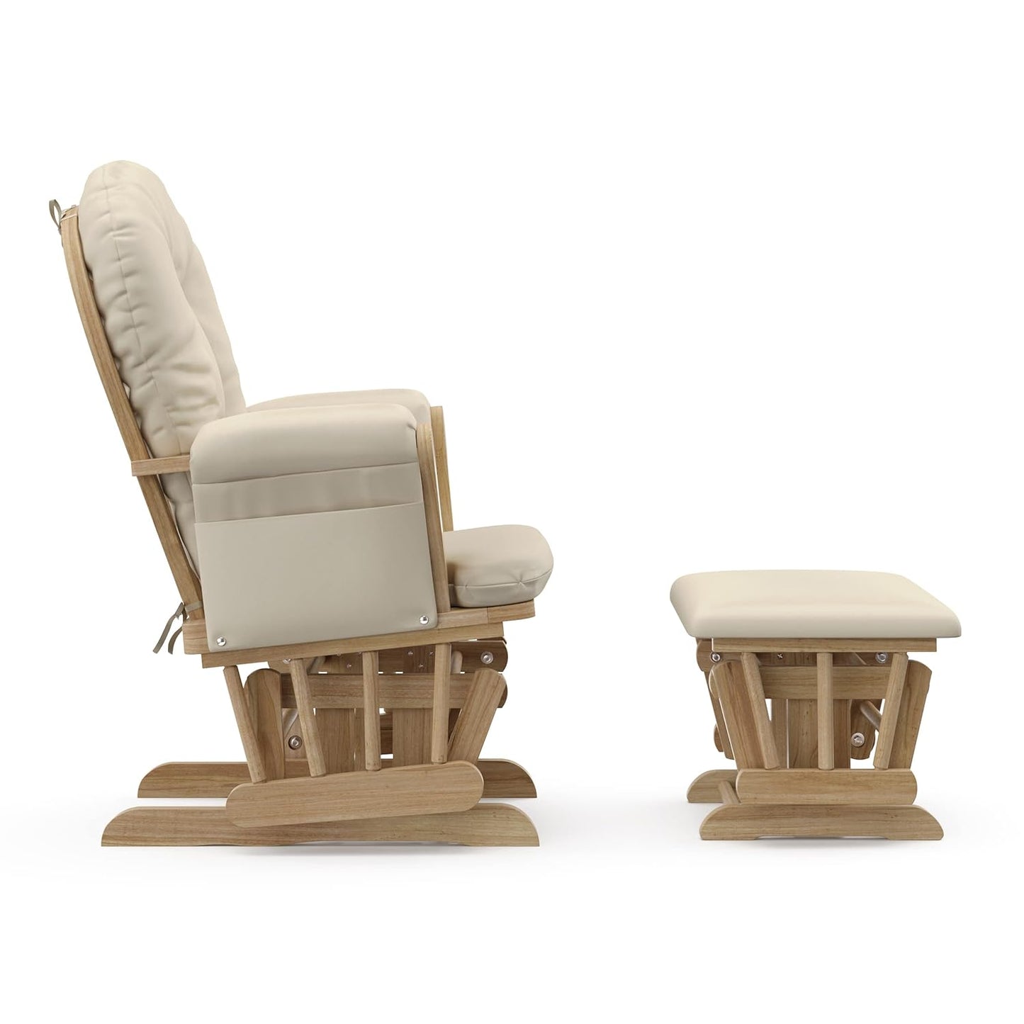 Premium Hoop Glider & Ottoman (Natural/Beige) — GREENGUARD Gold Certified Nursery Glider, Solid Wood Craftsmanship, Smooth-Gliding Nursery Chair and Ottoman, Award-Winning