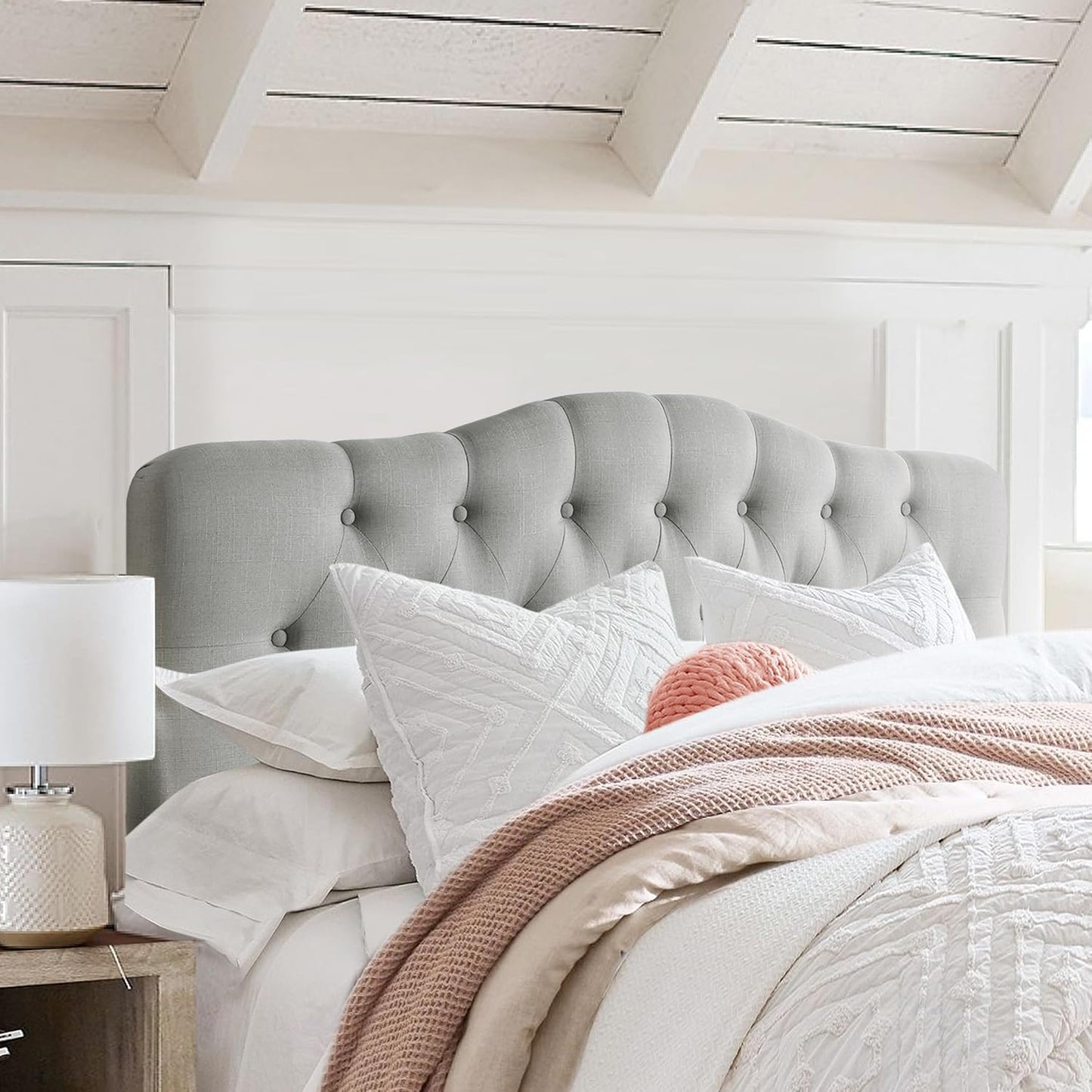 Givanna Adjustable Heigh Headboard with Linen Upholstery and Button Tufting for Bedroom,Queen,Dove Gray