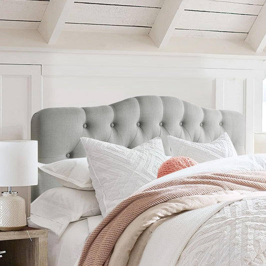 Givanna Adjustable Heigh Headboard with Linen Upholstery and Button Tufting for Bedroom,Queen,Dove Gray