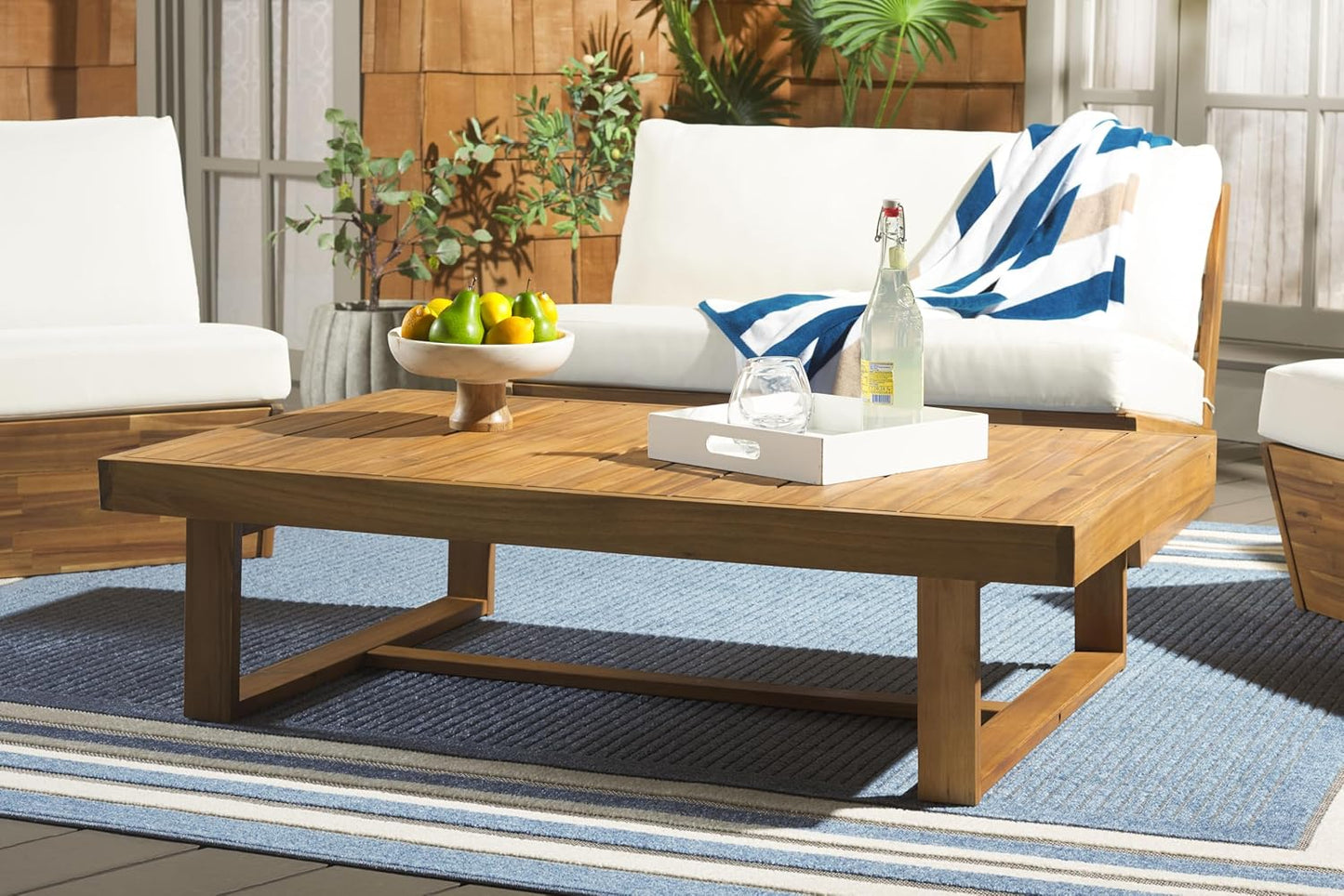 Outdoor Collection Duncan Natural Brown Slatted Top Solid Wood Coffee Table