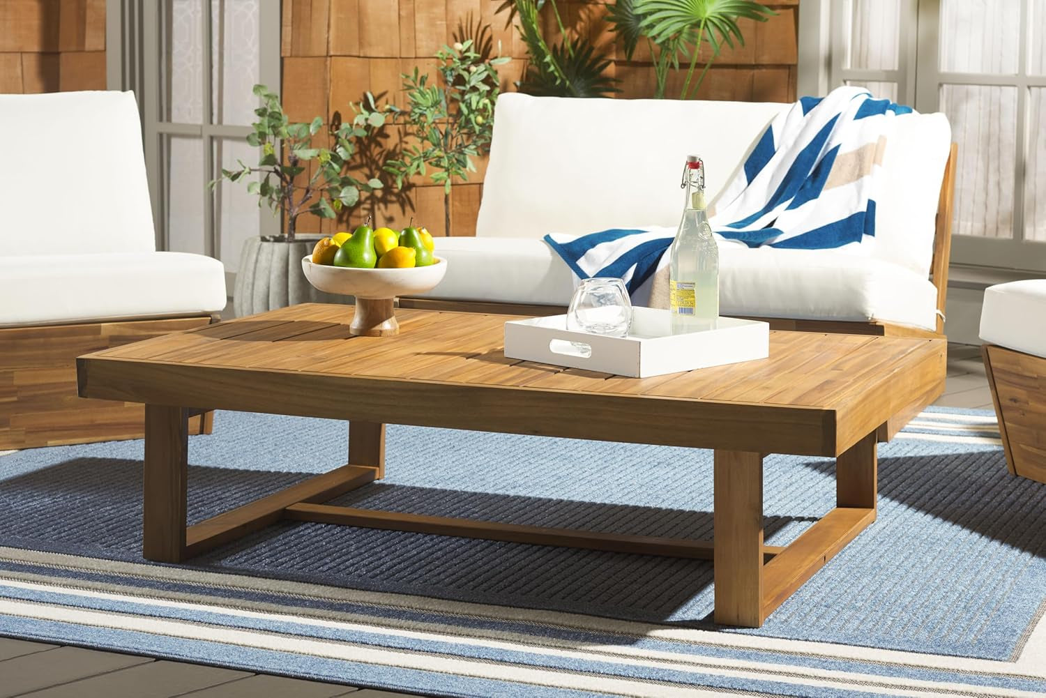 Outdoor Collection Duncan Natural Brown Slatted Top Solid Wood Coffee Table