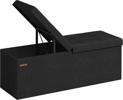 Mazie Collection - 43 Inches Storage Ottoman, Foldable Storage Bench with Flipping Lid, 660 Lb Load Capacity, for Entryway, Living Room, Bedroom, Ink Black ULSF076B01