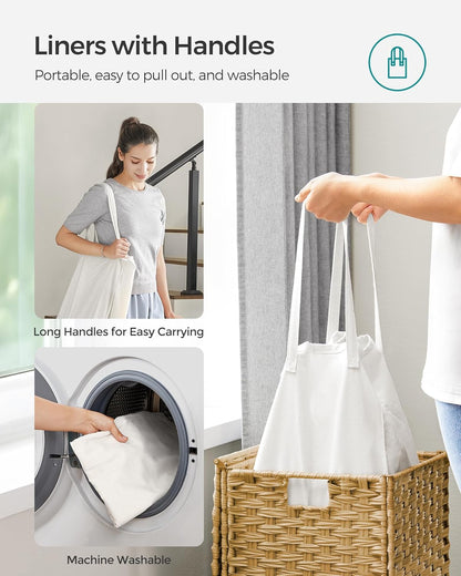 Laundry Hamper with Lid, 17.2 Gallon (65 L) Synthetic Rattan Clothes Laundry Basket with Lid and Handles, Foldable, Removable Liner, Goose Yellow ULCB165N01