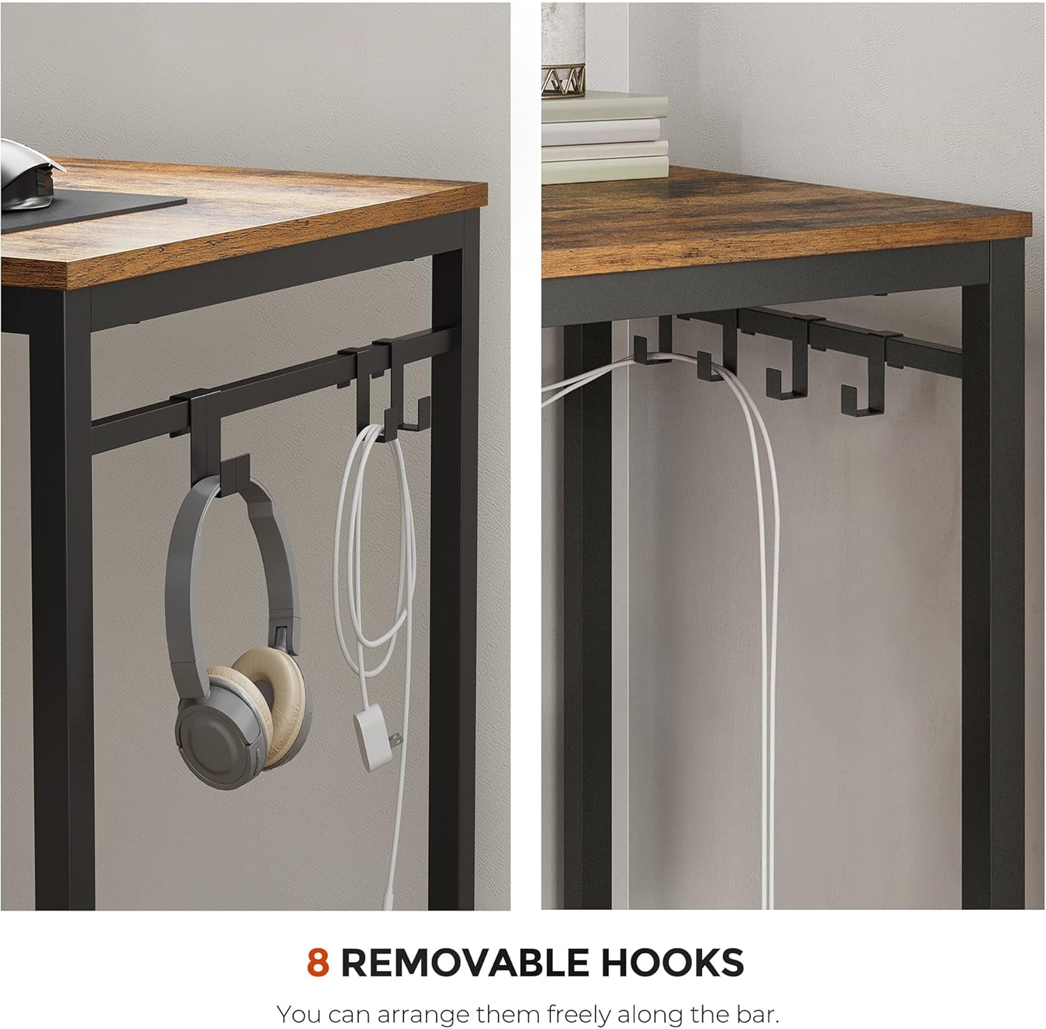 Computer Desk, Office Desk with 8 Hooks, for Study, Home Office, Easy Assembly, Steel Frame, Industrial, 39.4 X 19.7 X 29.5 Inches, Greige ULWD045B02
