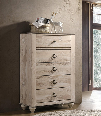 Amerland Contemporary White Wash Finish 6-Piece Bedroom Set,