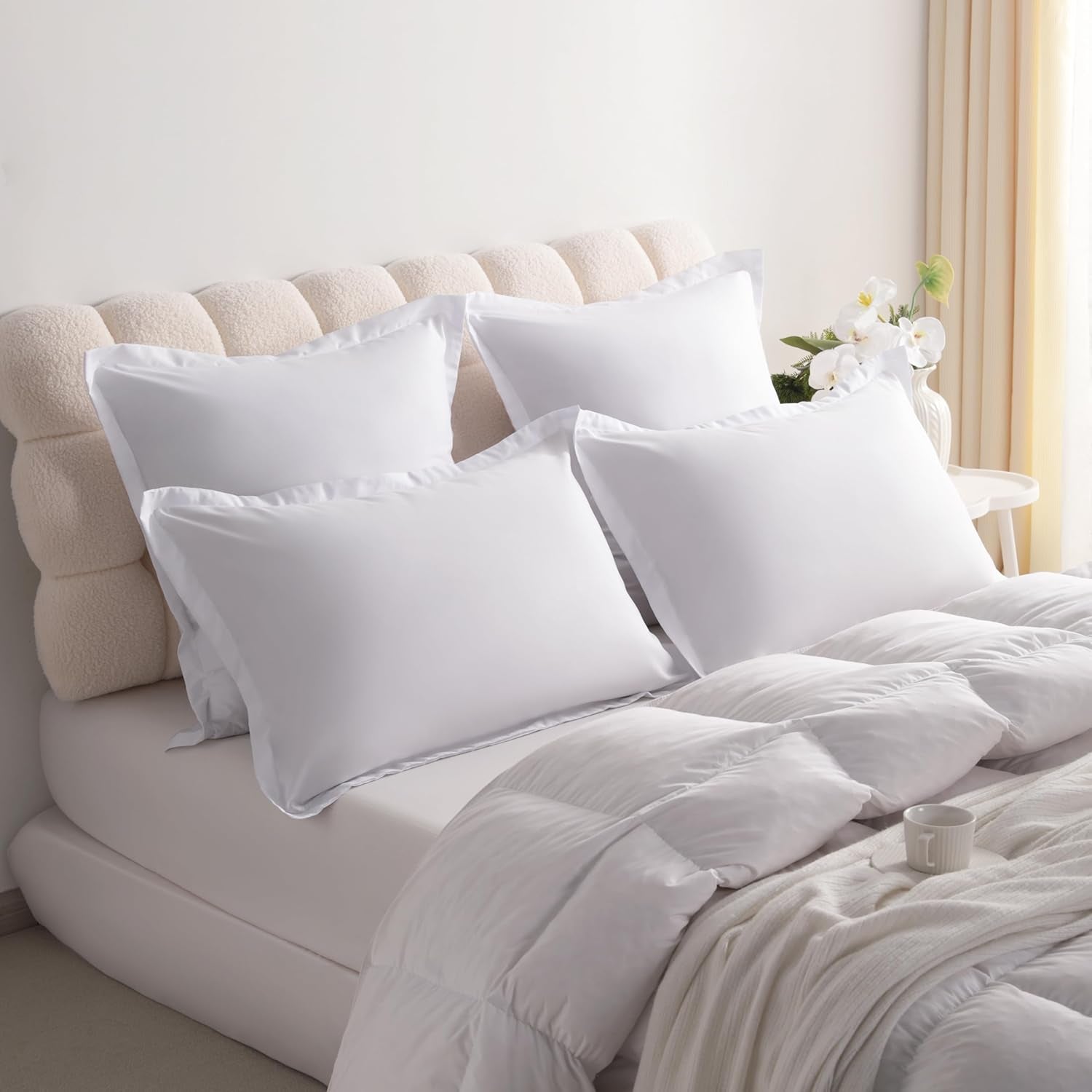 King Pillow Shams - 2 Pack Brushed Microfiber 20X36 Sham Covers - Super Soft and Cozy, Wrinkle, Fade, Stain Resistant 20X36 Inches Oxford Pillowcases, White