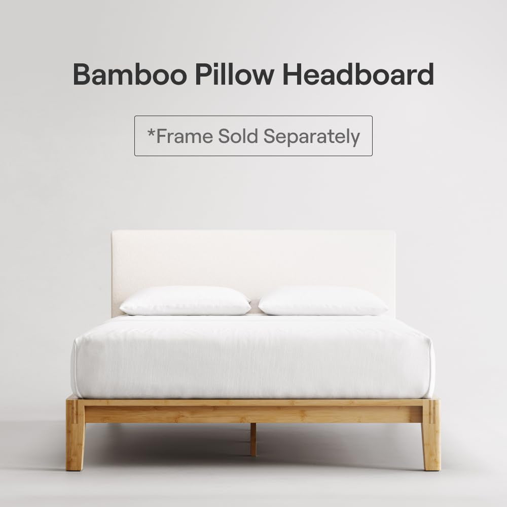 Upholstered Headboard - Queen - Linen - Attachable to Bamboo Bed Frame (Sold Seperately) - Easy Tool Free Set up - Contemporary and Durable