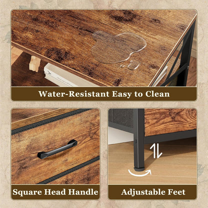 Nightstands Set of 2, Night Stand with Charger Station, 2 Drawer Side Table with Open Shelf, USB-C Port, End Table for Small Spaces, X Shaped Side Rail, Rustic Brown
