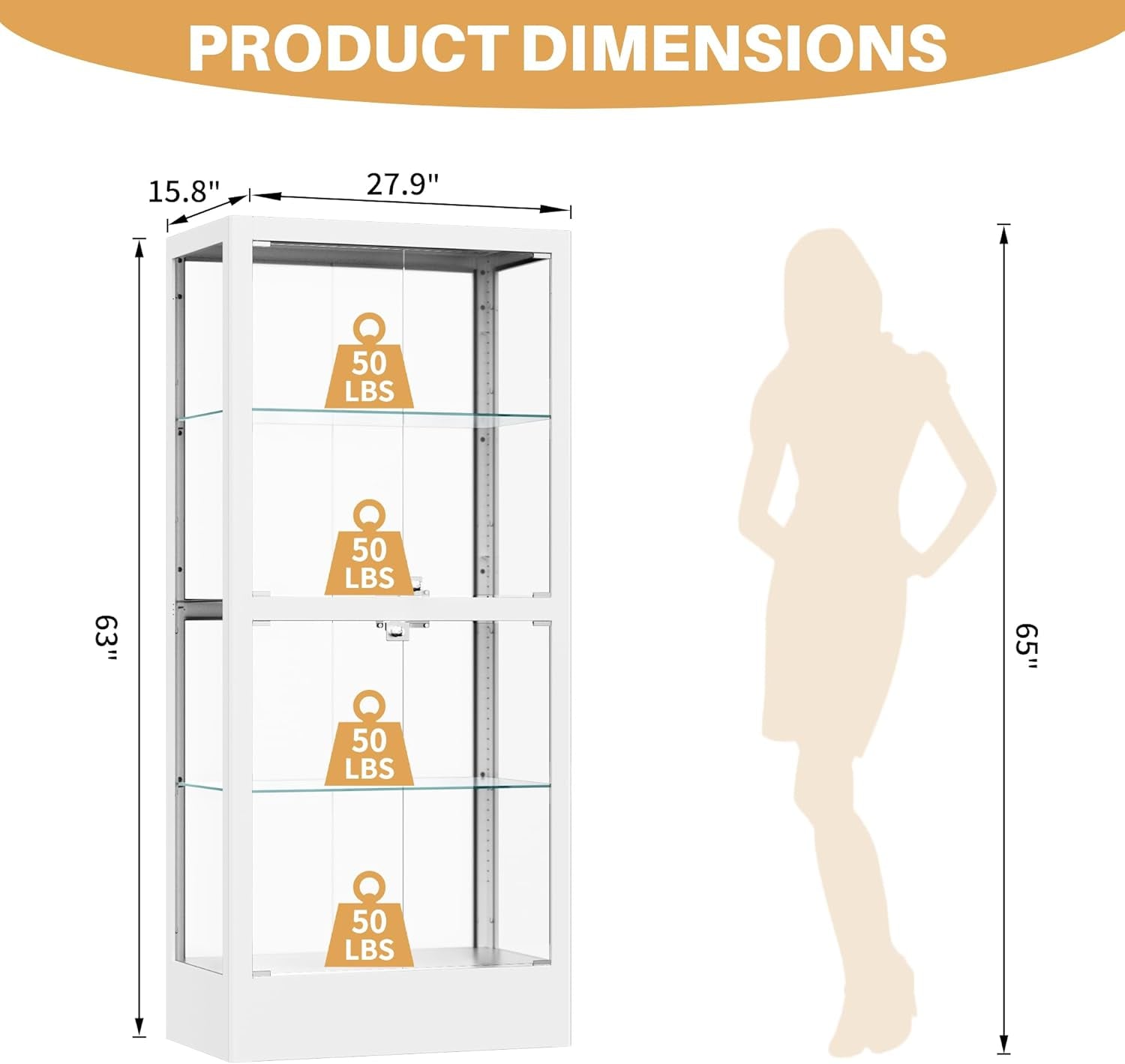 4-Sided Glass Display Cabinet with Lock & 13 Color Light, Lighted Curio Cabinet with Glass Door & Adjustable Shelves, Metal Display Case for Collectibles Figures Wine China, 28" W White