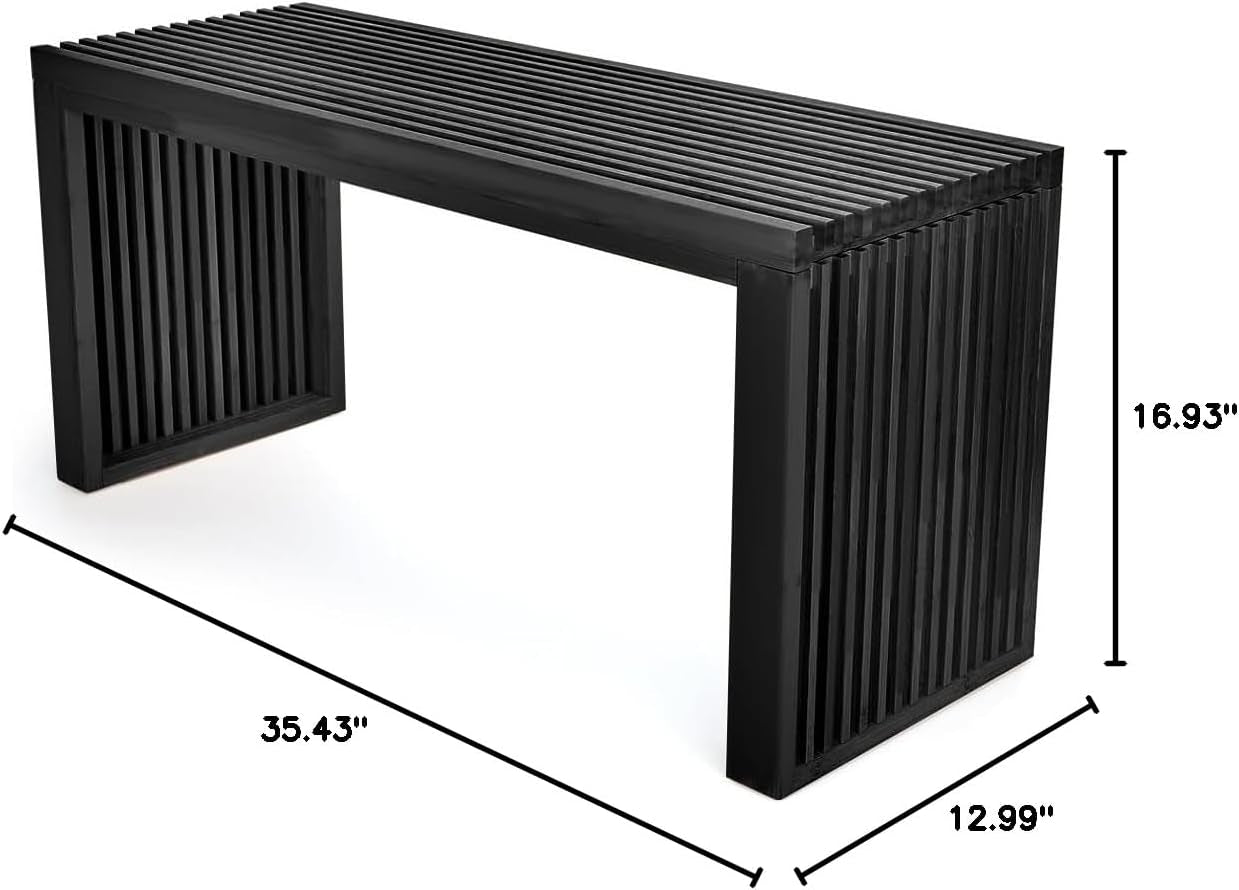 Bamboo Dining Bench, 35 Inch Farmhouse Decor Indoor Kitchen Table Bench, Entryway Shoe Rack Bench Solid Bamboo Benches for Living Room, Hallway, Bedroom, Bathroom